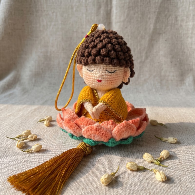 Handmade Crocheted Lotus Buddha Rearview Mirror Pendant in New Chinese Style - Car Decoration Gift Handmade Crocheted Lotus Buddha Rearview Mirror Pendant in New Chinese Style - Car Decoration Gift