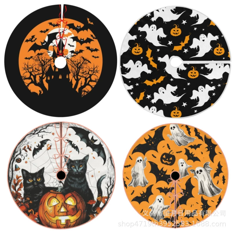 Кроссбордная сеkс Halloween елочная юбка новая фланелевая линя рождественские украшения тыква призрак летучая мышь черная кошка ведьма