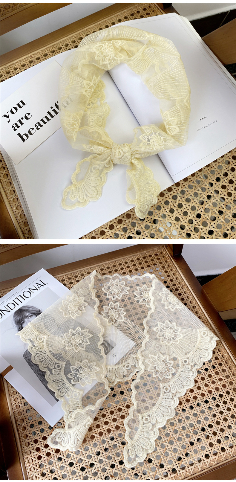 Unisex Gender Korean Hollow Fashion Lace Triangle Scarf