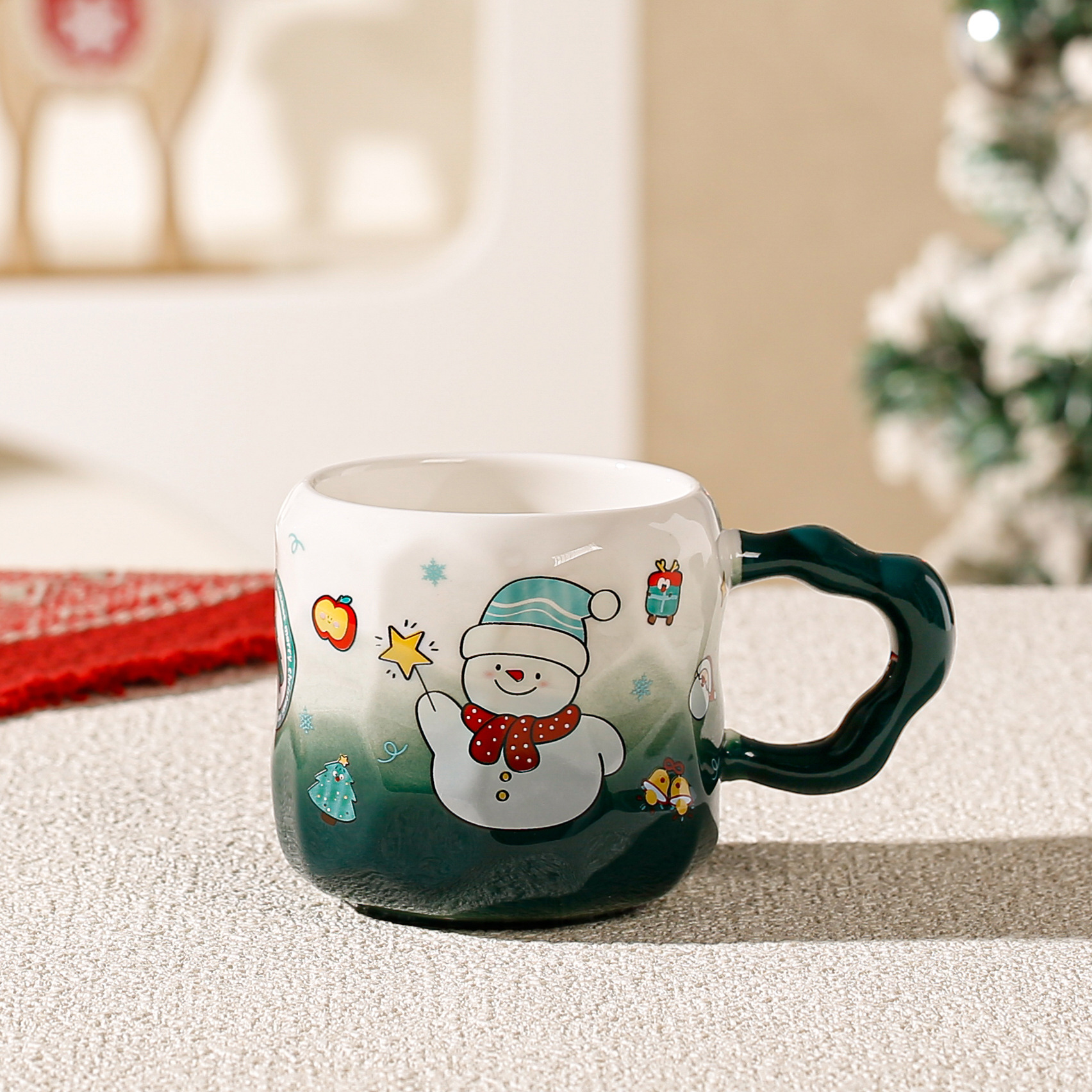 Taza de cerámica navideña transfronteriza Taza de café con tema navideño Taza de elemento navideño verde rojo Comercio electrónico transfronterizo al por mayor