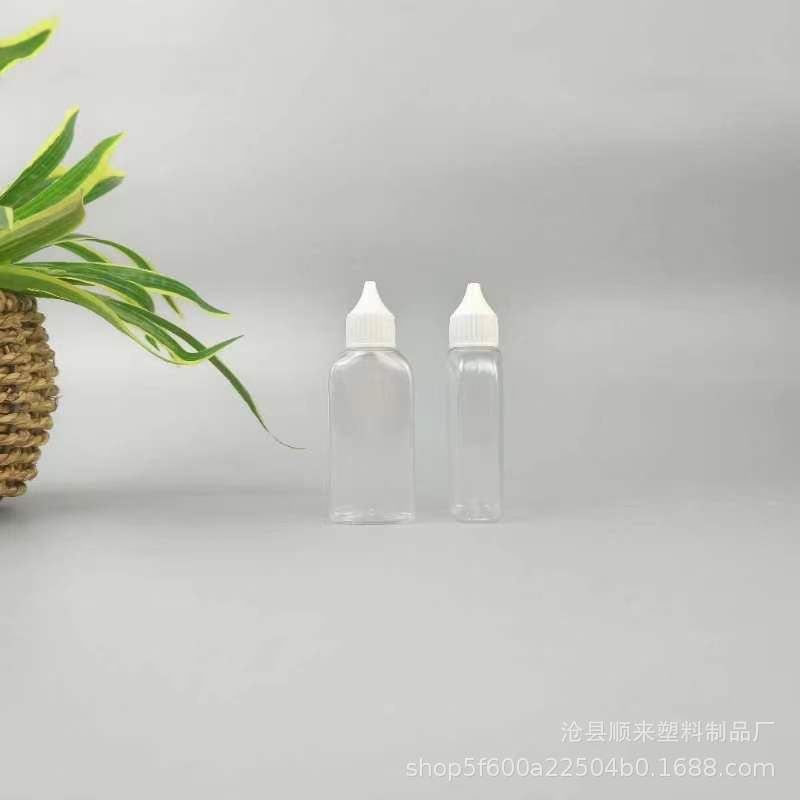 厂家直销50ml60ml尖嘴瓶 挤压水滴瓶 透明塑料瓶 扁瓶pet瓶一滴香