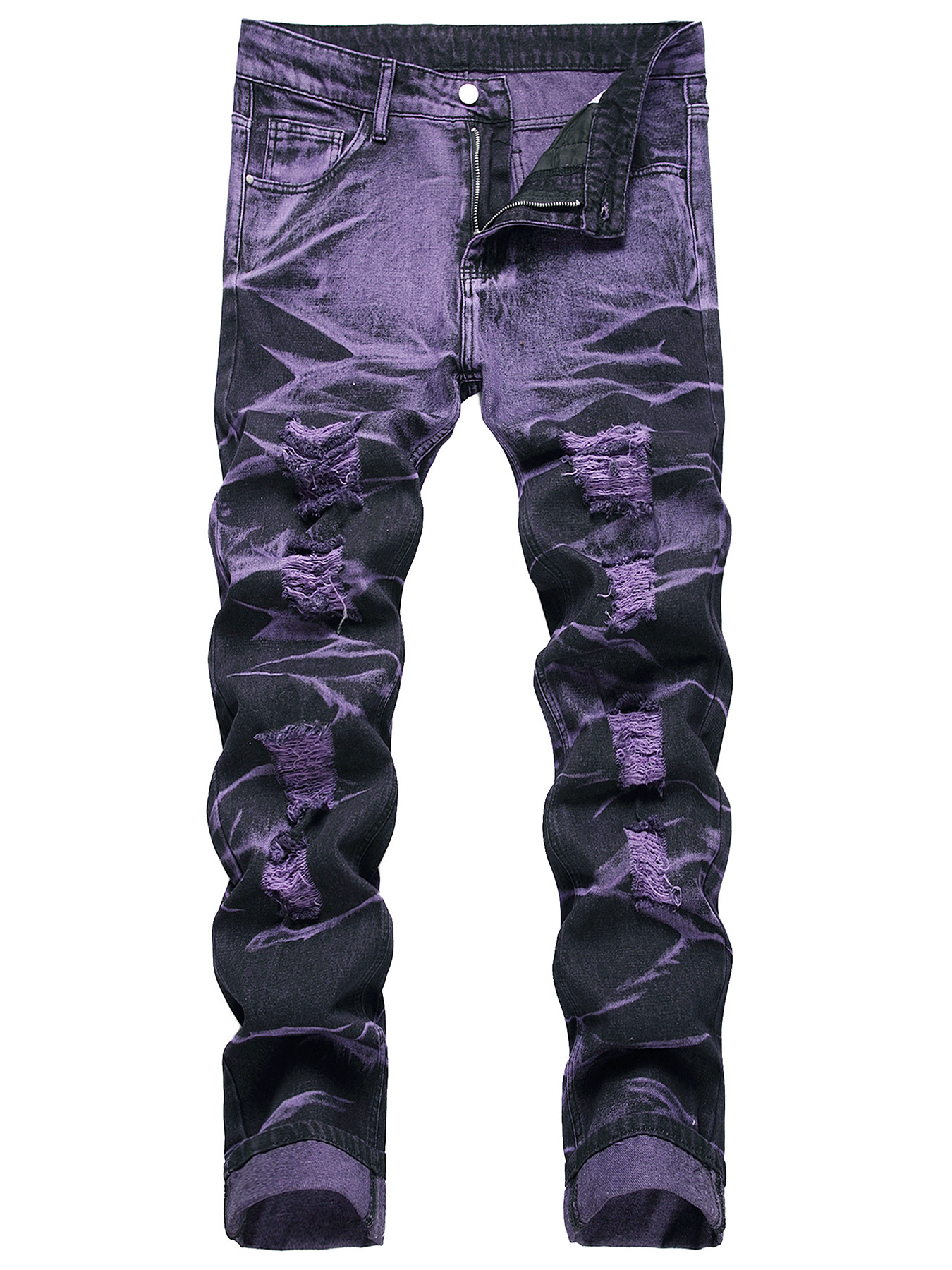 Cross-border foreign trade Amazon high-quality trend personalized purple and black fried jeans with holes
