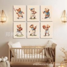 亚马逊TEMU希音跨境卡通动漫小熊卧室装饰艺术画画芯无框彩绘家居