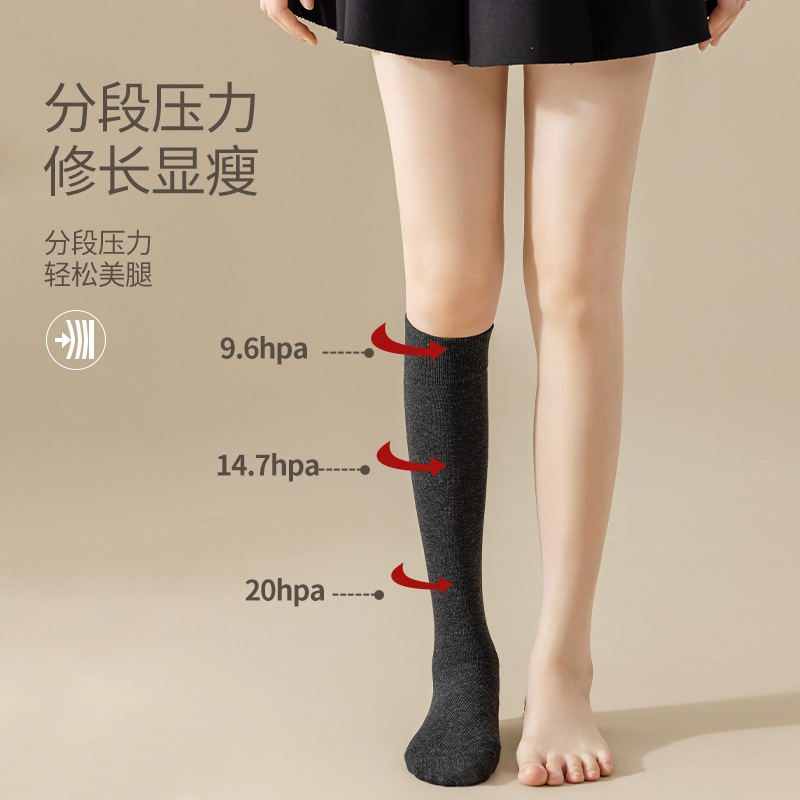 Calcetines de compresión de estilo japonés para mujer Otoño e Invierno forro de lana delgada pierna caliente JK viento calcetines largos calcetines de rodilla calcetines de pantorrilla