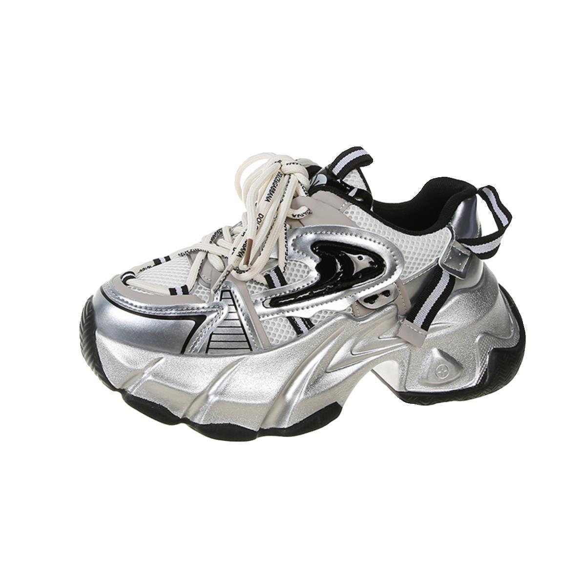 Pine Cake vastag talpú apa női 2024 tavaszi új valódi bőr színblokkolt fűzős magasított alkalmi sportcipő_voghion.com