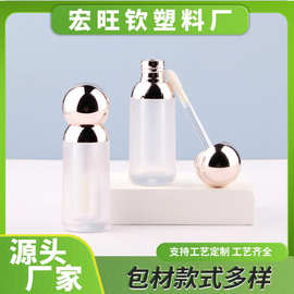 工厂直批5ml腮红眼影液分装瓶批发包材金色电镀球形盖透明唇釉瓶