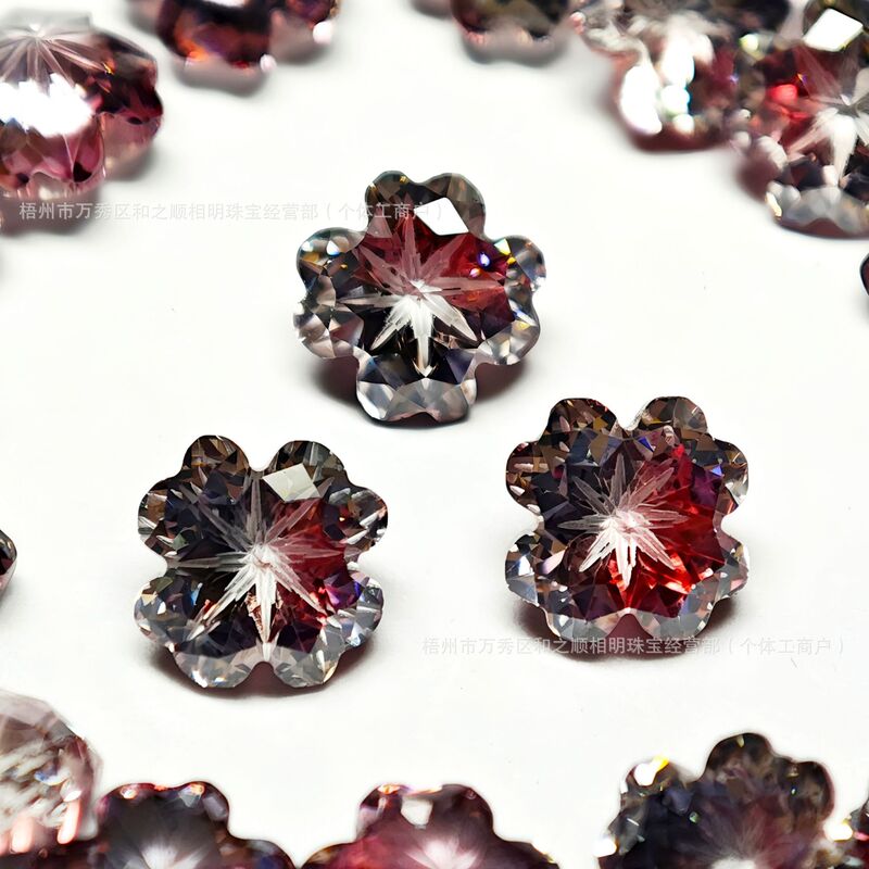 Iridescent Gradient Lucky Four-Leaf Clover 6mm Fireworks-Cut Zircon Wholesale Four-Leaf Clover Shape Tiktok Xiaohongshu Earrings