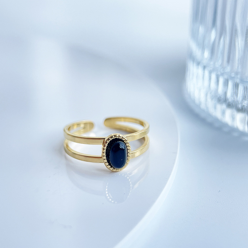 Fashion Geometric Titanium Steel Inlay Zircon Open Ring 1 Piece