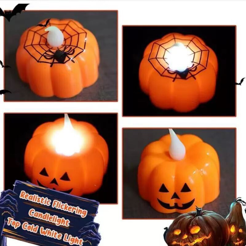 Halloween Pumpkin Lantern Digital Candle Cross-Border Led Tealight Night Light Halloween Party Decoration Props Light Night Light