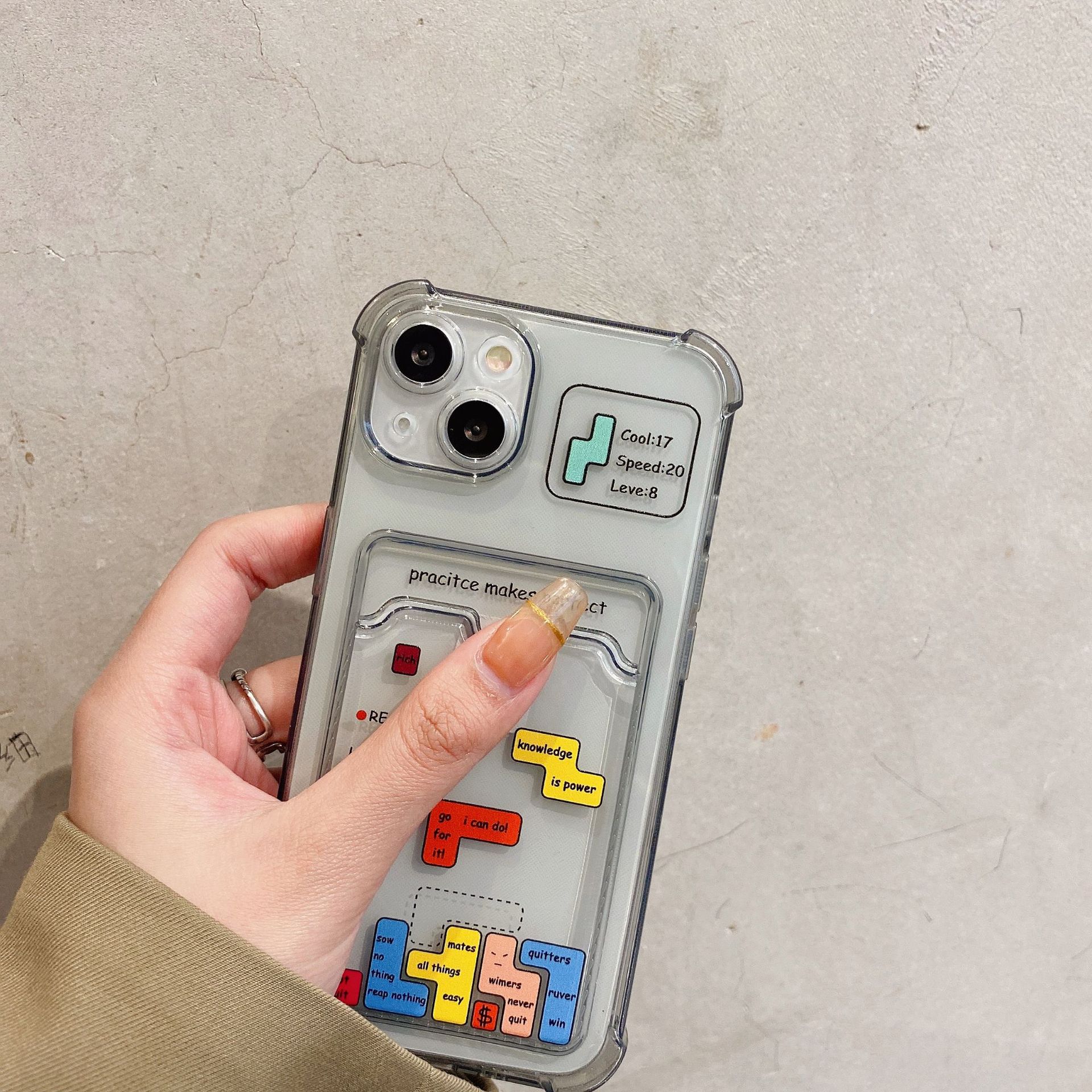 Tetris minimalista adatto per custodia per telefono Apple 15 promax, scheda iPhone 14 inseribile, verniciatura a 13 fori di precisione_voghion.com