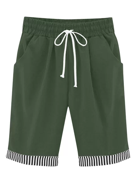 2026 Amazon Women's Striped Patchwork Cotton-Linen Five-Point Shorts Casual Women's Shorts