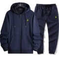 Navy blue zipper suit gold