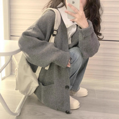 软糯慵懒风毛衣开衫女2025春秋季新款韩系感V领早春针织外套百搭1