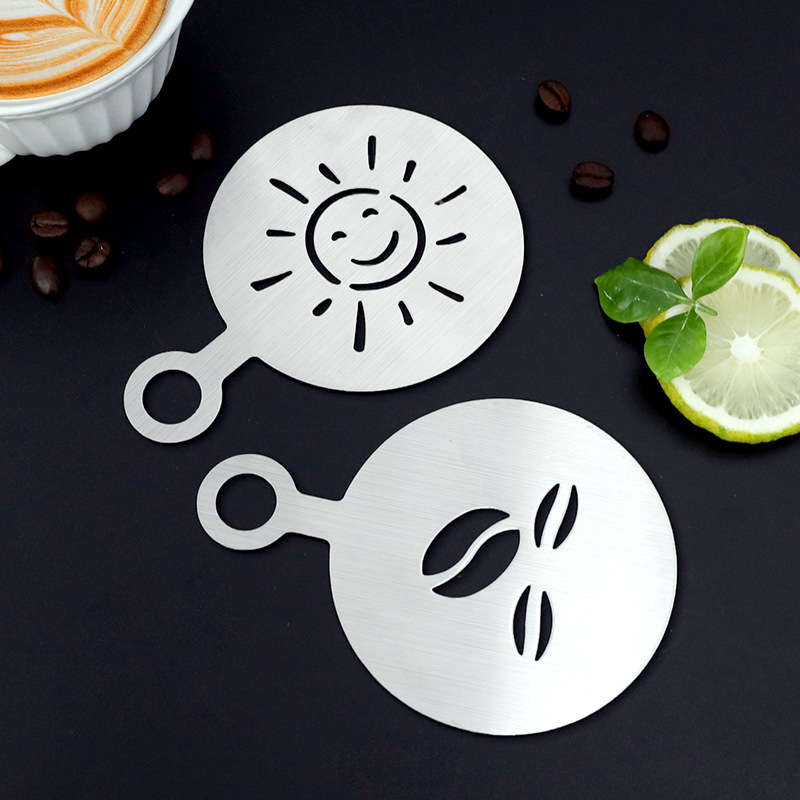 Creativo transfronterizo de acero inoxidable café dibujo de flor molde portátil burbuja de café pulverización de flores patrón polvo molde de café en forma de corazón image 3