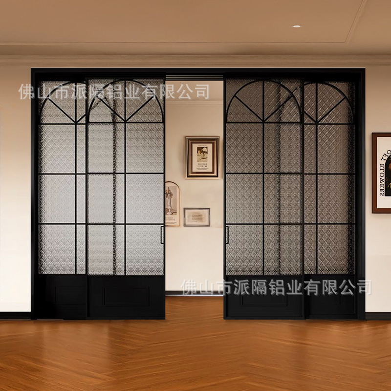 French-Style Retro Sliding Door with Three-Way Linkage, Movable Glass Door, Sliding Door for Entrance, Bathroom, Balcony, Living Room, Customizable