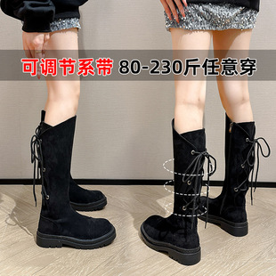 2024 New Style Fat Widened Boots Adjustable Size Suede Knight Boots Women's Thick Leg Large Barrel Boots Women