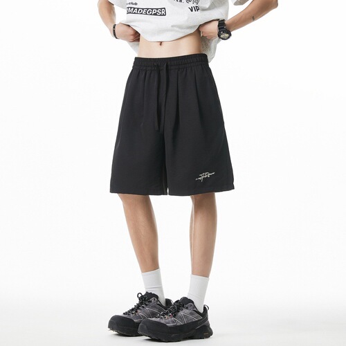 Pleated micro-pleated retro casual shorts summer loose American letter embroidery trendy brand sports five-point pants q