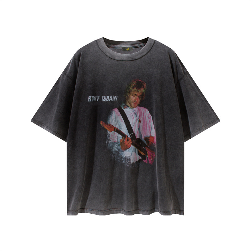 Nirvana Band Nirvana Guns N' Roses High Street Fog American Street Washed Vintage Small Neckline Short-Sleeved T-Shirt for Men
