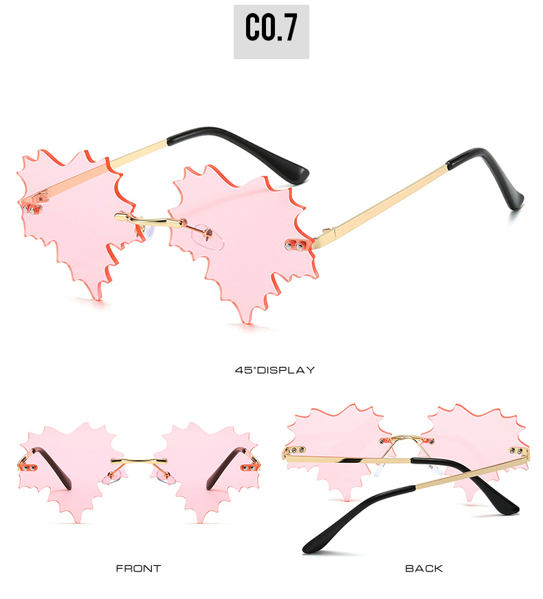Frameless Sunglasses For Women Unique Hip Hop Maple Leaf Design_voghion.com