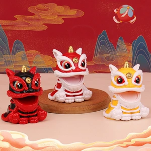 Chinese-Style Solar-Powered Lion Dance Ornament, Chinese Auspicious Style, Shaking Head Lion Dance Decoration for Car, Living Room Decoration Toy