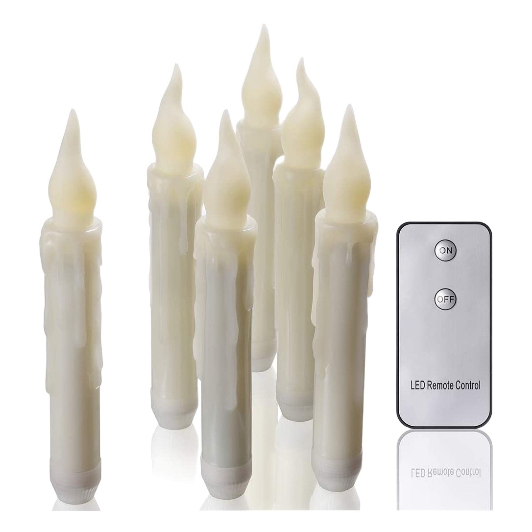 Línea de cola gancho de Navidad 12 piezas lágrima LED 2 clave de control remoto vela religiosa sin llama vela cónica