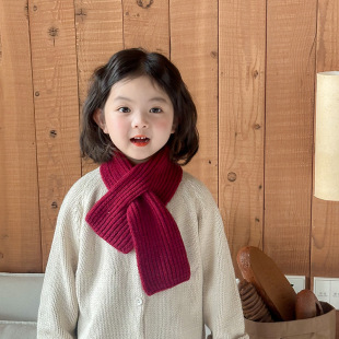 Ins Korean Children's Scarf Autumn and Winter Baby Warm Knitted Cross Scarf All-match Solid Color Neckset for Boys and Girls