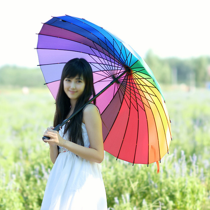 Long handle 24 bone rainbow umbrella cute long handle umbrella fashion South Korea creative umbrella windproof umbrella sunny umbrella non-automatic umbrella Long handle 24 bone rainbow umbrella cute long handle umbrella fashion South Korea creative umbrella windproof umbrella sunny umbrella non-automatic umbrella