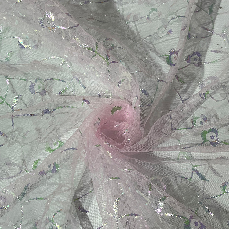 2025 nueva malla de gaza artesanal color fantasma estampado bordado malla de primavera, verano y otoño ropa de niñas