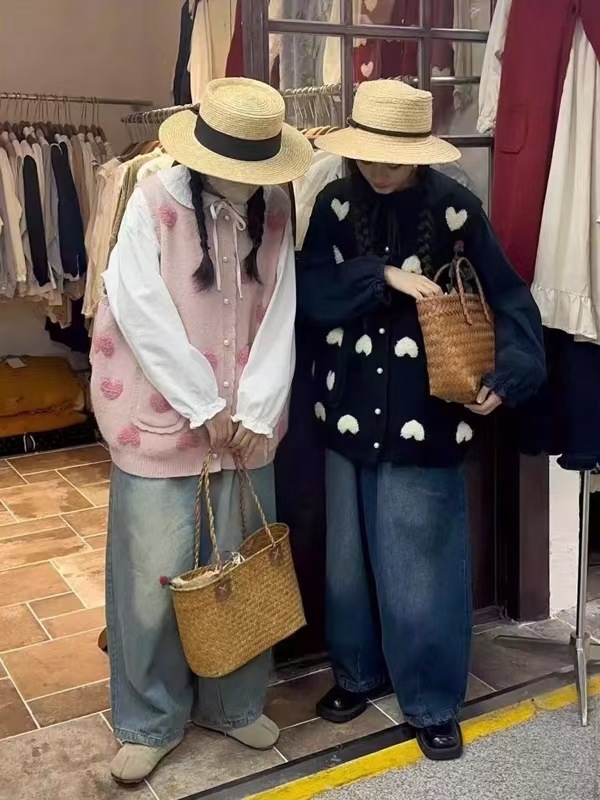 森系新款甜美爱心针织无袖马甲女2025秋季洋气校园风减龄毛衣背心|undefined