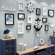 实木_6594地中海实木照片墙 客厅背景墙装饰画组合相框墙面壁装饰