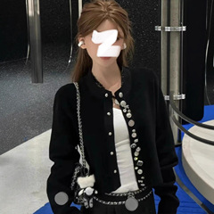 法式黑色小香风针织开衫外套女秋季小个子高级感气质名媛短款上衣