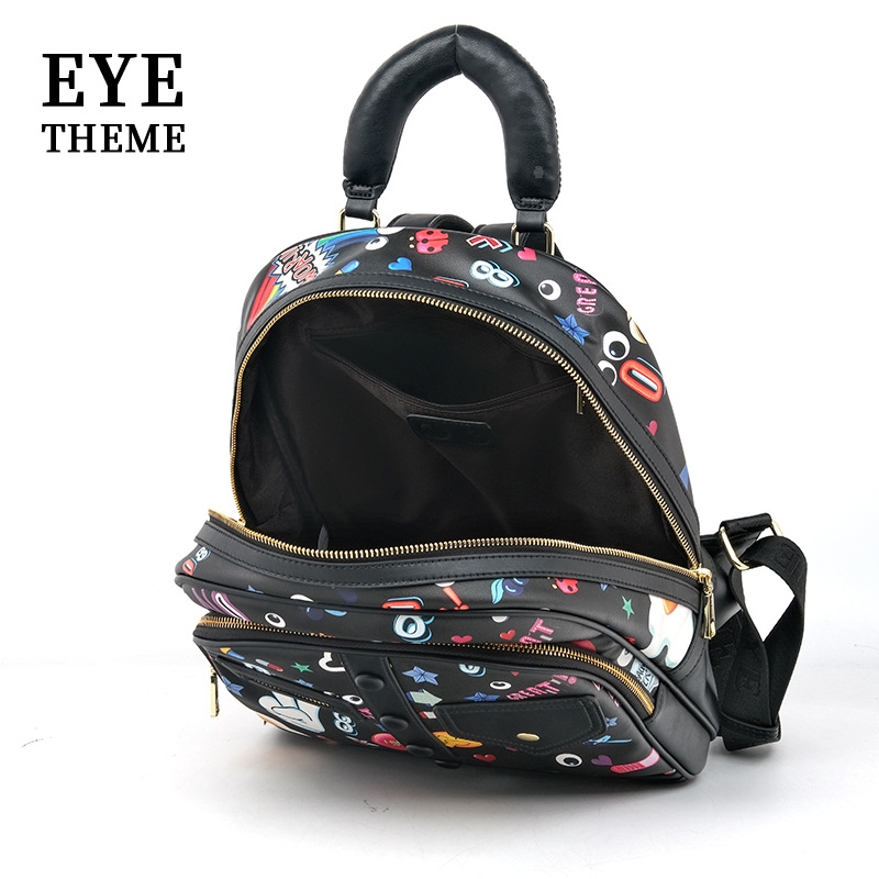 Mochila de transporte unisex bolso de transporte de almacenamiento estampado de dibujos animados tendencia PU2025 estudiante 2787 #