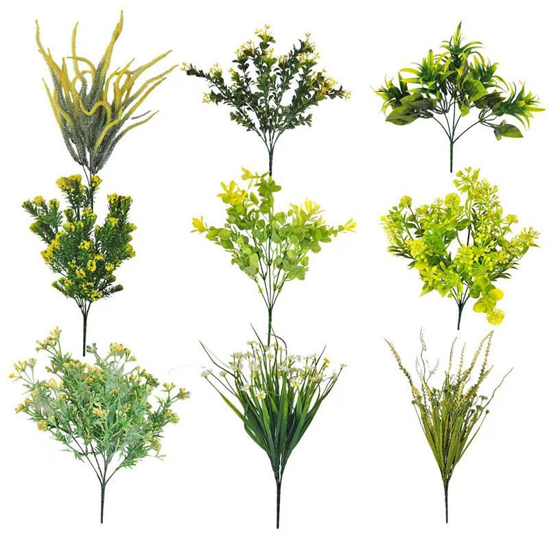 Inventario transfronterizo de una variedad de hierba persa, hierba de agua, hierba de imitación de plantas verdes de plástico, flores falsas, paredes verdes, decoración del hogar, explosión