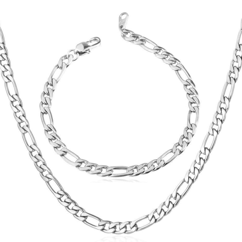 Men's Figaro Chain Cross-border Figaro Chain Bracelet Two-piece Set 6 European And American Men's Rugged Necklace Jewelry Accessories Alloy_voghion.com
