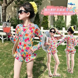 Girls Summer Swimsuit 2025 New Style Kidsren's One-Piece Swimsuit Medium and Large Kidsren's Girls Long-Sleeved Sun Protection Swimsuit