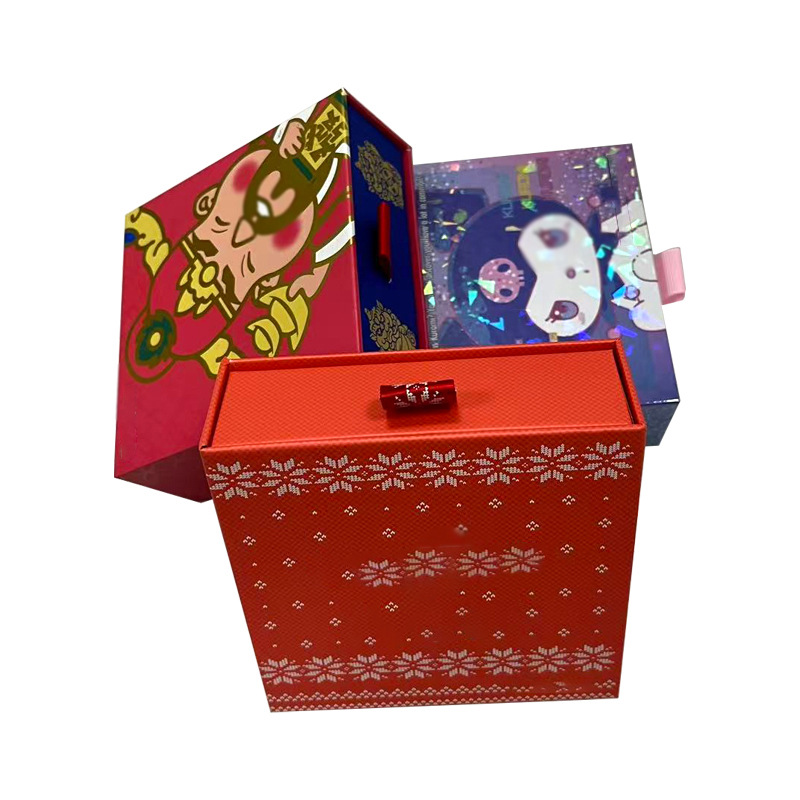 Caja de regalo de tipo extraer personalizada estampado en relieve pequeño lote acompañante caja de regalo de película láser UV caja de cajón personalizada