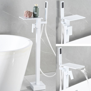 Square Black and White Phnom Penh Floor Waterfall Rotary Floor Bath Faucet Shower Single Vertical