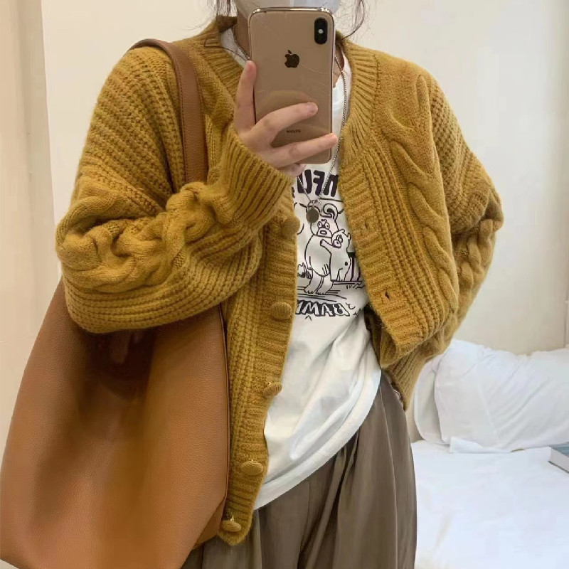 Art coreano simple engrosado cardigan de punto de torsión principios de otoño nuevo estilo coreano suave leche suéter suelto abrigo de moda image 3