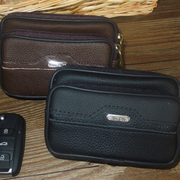 Synthetic Leather Mobile Phone Waist Bag, Belt-Worn, Men's Multi-Functional Mobile Phone Bag, Double-Layer Men's Small Waist Bag