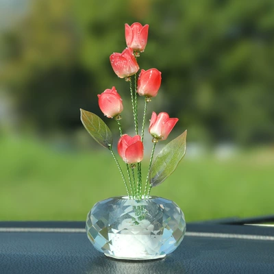 decoration ornaments creative basin – Car ornaments - crystal-base-flowers-dew-drop-rose