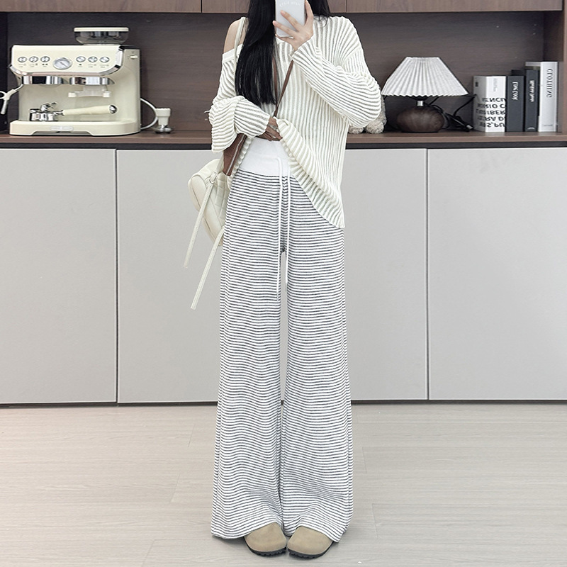 黑色条纹阔腿裤女秋冬2025新款高腰宽松直筒垂感显瘦慵懒风遛弯裤|undefined
