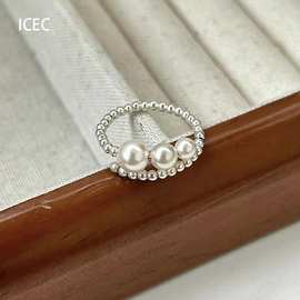 宫廷复古风珍珠戒指开口小众设计高级感百搭新款个性食指戒
