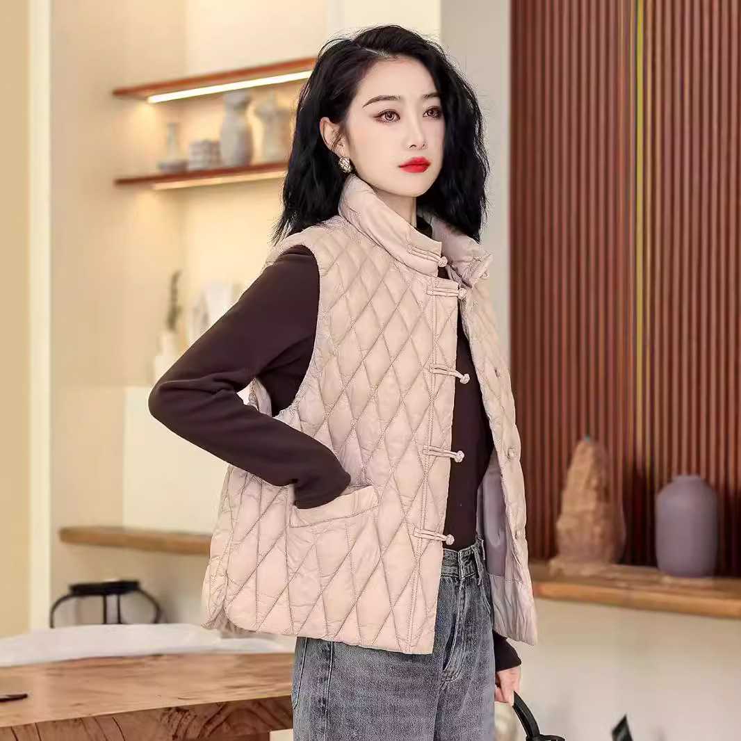 Chaleco de algodón de pluma para mujeres 2024 otoño y invierno nuevo estilo coreano de algodón suelto hombro collar chaleco de algodón chaleco de caballo abrazadera chaqueta