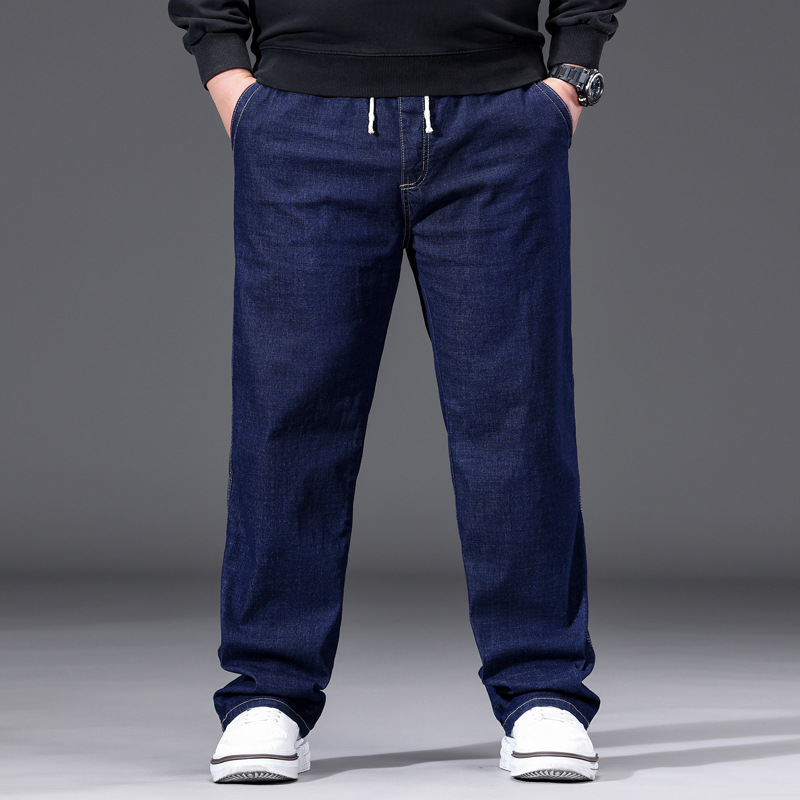 跨境专供大码牛仔裤男宽松直筒胖子肥佬裤松紧腰阔腿高腰男士长裤