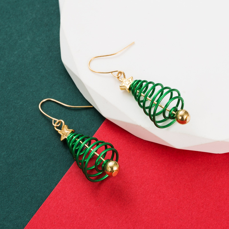 Alloy Ear Needle Material Stone-Free Inlay Material 1 Pair Fashion Christmas Tree Enamel Alloy Drop Earrings
