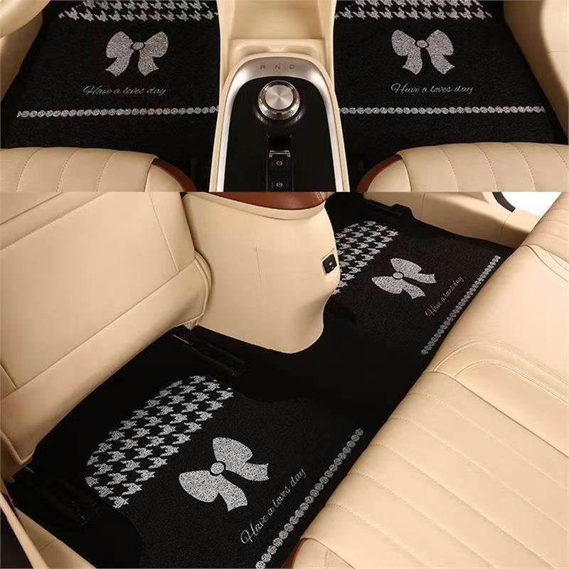 Cartoon Silk Loop Car Floor Mats with Rose Lines and Puppy Design, Non-Slip, Dirt-Resistant, Wear-Resistant, Universal Car Floor Mats