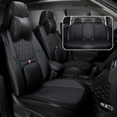 # Cross-Border Popular Car Seat Cushion, All-Season Full-Coverage Nappa Leather Seat Cushion, New Five-Seater Seat Cushion Cover, Universal Seat Cushion (Four Seasons Pad) - black-universal-headrest-for-five-seats