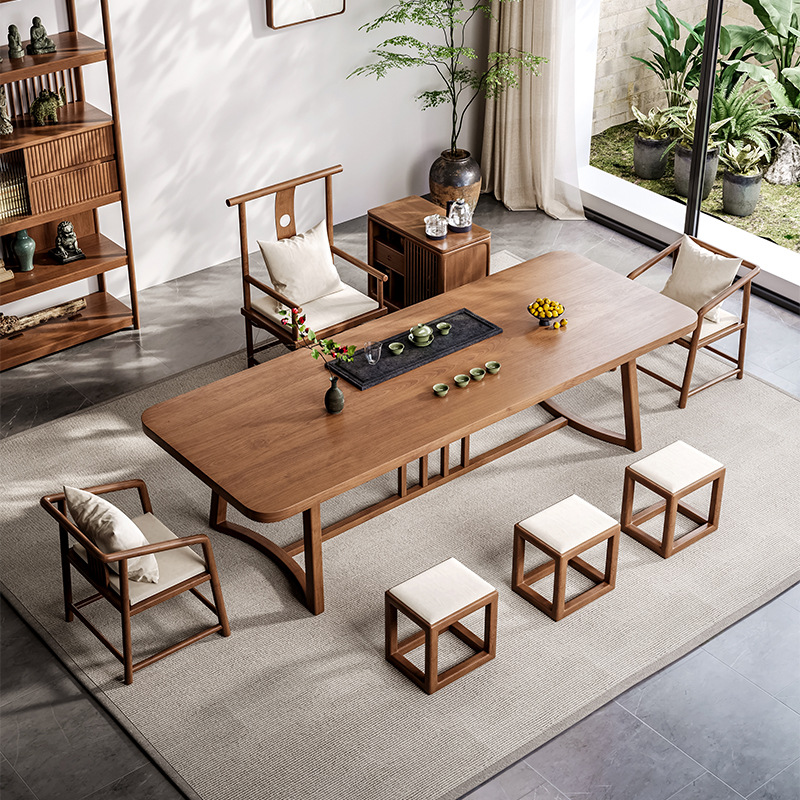 2.0m 평면 티 테이블 + 마스터 의자 + 티 의자 * 2 + 사각 의자 * 3