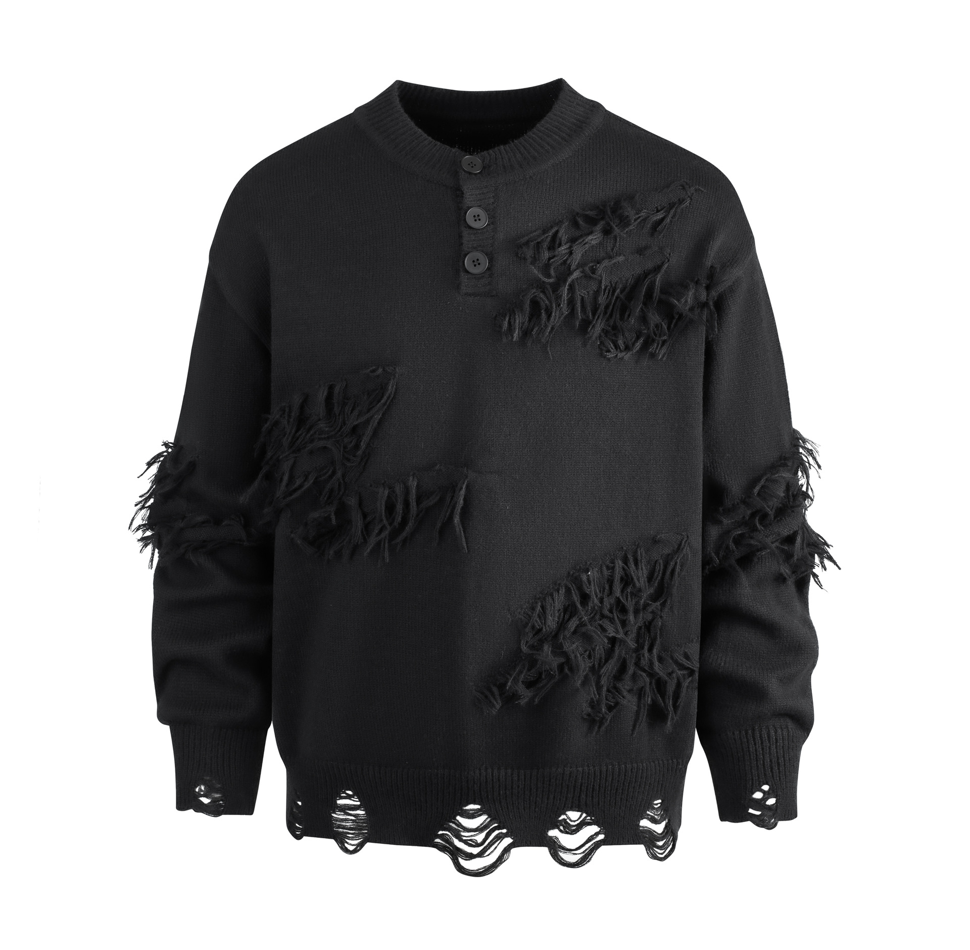 Men's Distressed Knit Sweater Oversized Retro Pullover Shirt Collar_voghion.com