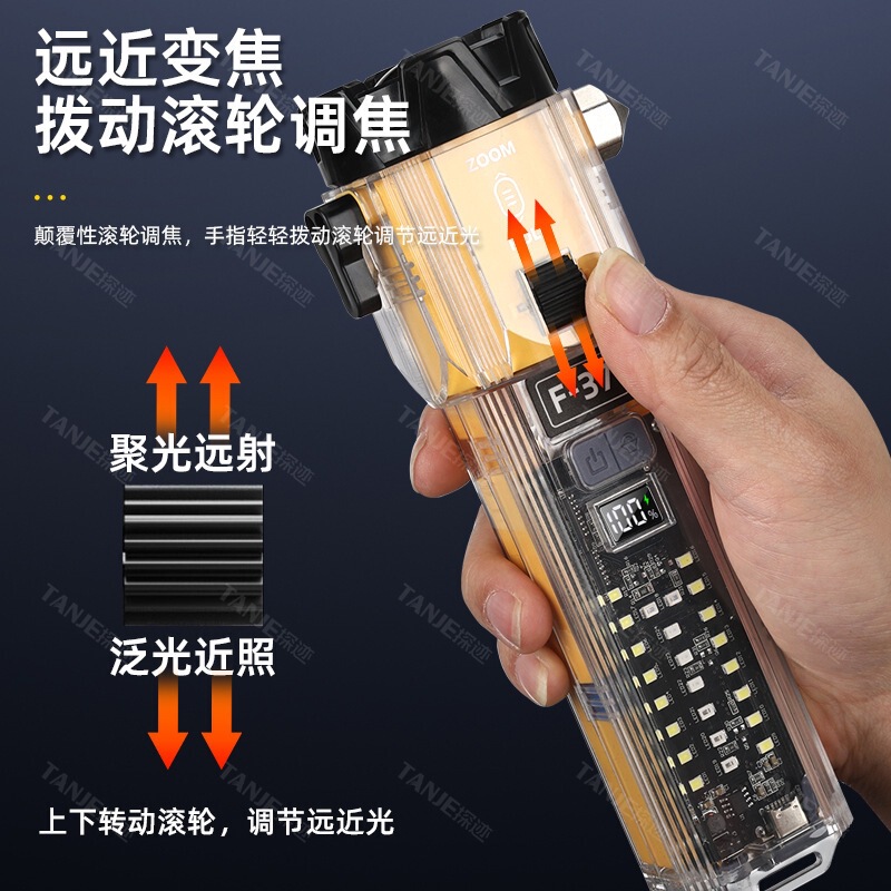 手电筒强光LED远射多功能安全锤家用户外应急救援便携防身手电|undefined